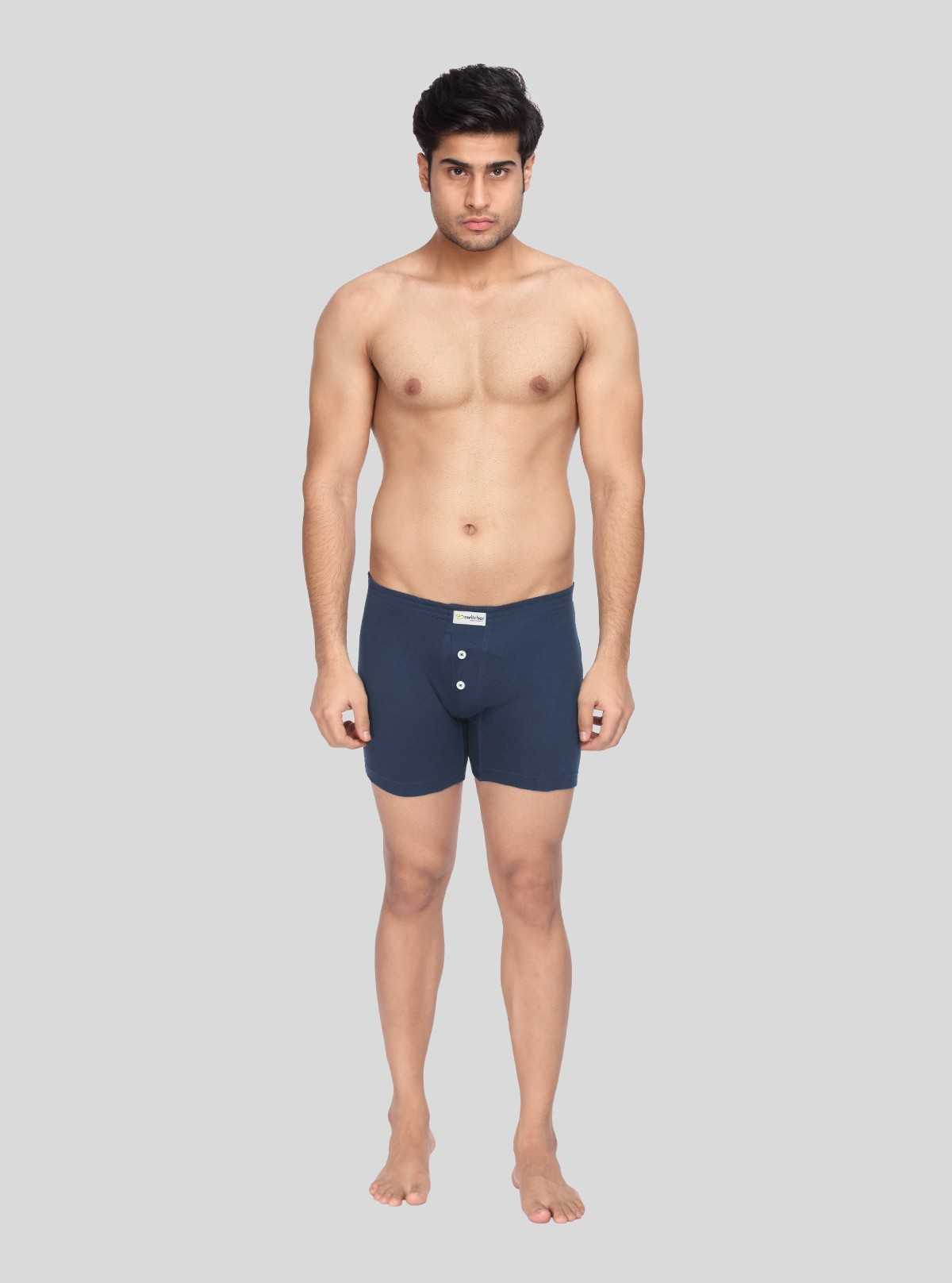 Men’s Solid Navy Blue Buttoned Trunks | Soft Stretch Innerwear