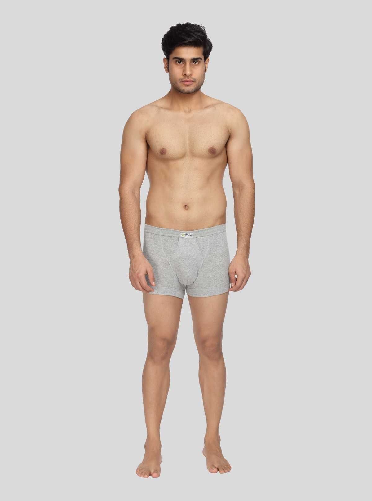 Men’s Solid Grey Melange Inner Banded Trunk | Cotton Comfort Fit