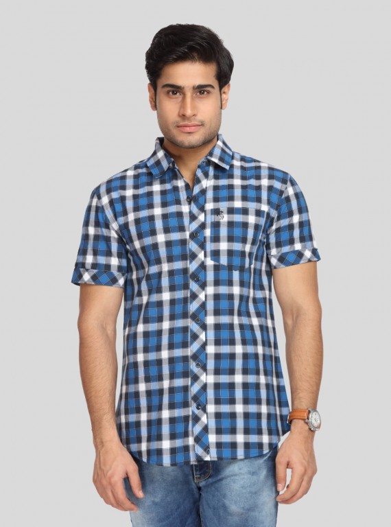 Men's Dark Blue Checkered Shirt – Classic, Smart & All-Season Staple