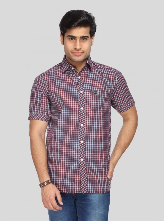 Men's Maroon Checked Shirt – Classic, Warm-Toned & Effortlessly Stylish