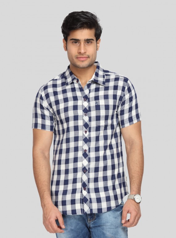 Men's Navy Broad Checked Half Sleeve Shirt – Cool, Casual & Summer-Ready