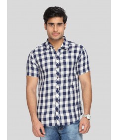 Men's Navy Broad Checked Half Sleeve Shirt – Cool, Casual & Summer-Ready