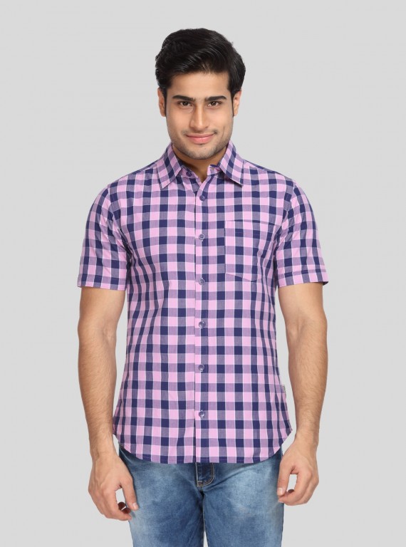 Men's Purple Broad Checked Half Sleeve Shirt – Vibrant, Breezy & Casual