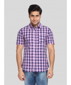 Men's Purple Broad Checked Half Sleeve Shirt – Vibrant, Breezy & Casual