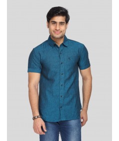 Men's Turquoise Blue Linen Blended Shirt – Vibrant, Breezy & Smart Casual