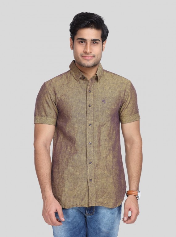 Men's Dusted Brown Linen Blended Shirt – Earthy, Elegant & All-Season Style