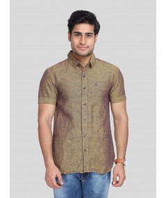 Men's Dusted Brown Linen Blended Shirt – Earthy, Elegant & All-Season Style