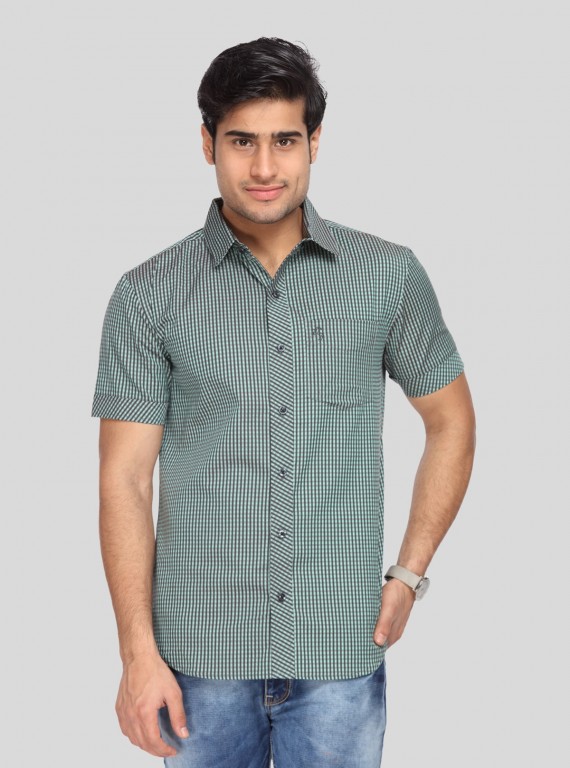 Men's Olive Green Fine Checked Half Sleeve Shirt – Smart, Cool & Versatile