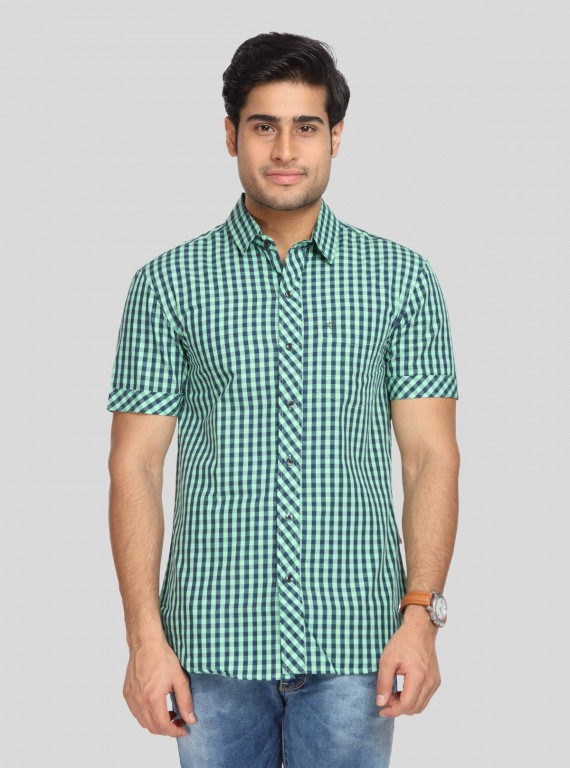 Men's Lime Green Checked Half Sleeve Shirt – Bold, Breezy & Modern
