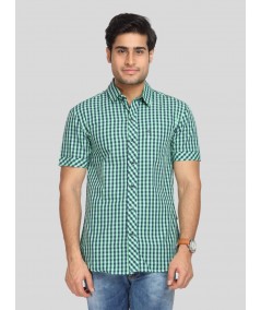 Men's Lime Green Checked Half Sleeve Shirt – Bold, Breezy & Modern