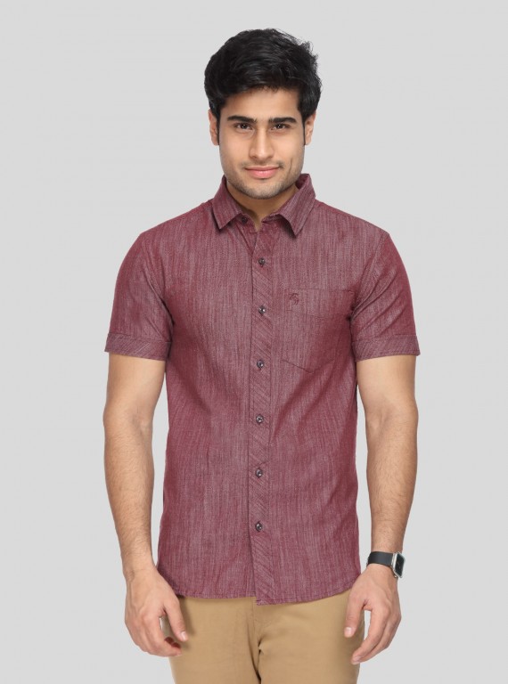 Men's Maroon Linen Blended Shirt – Sophisticated, Breathable & Stylish