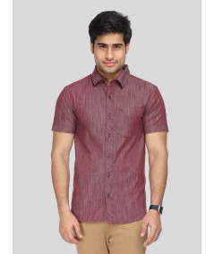 Men's Maroon Linen Blended Shirt – Sophisticated, Breathable & Stylish