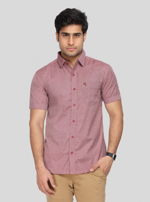 Men's Dusted Red Half Sleeve Shirt – Cool, Casual & Summer-Ready Style