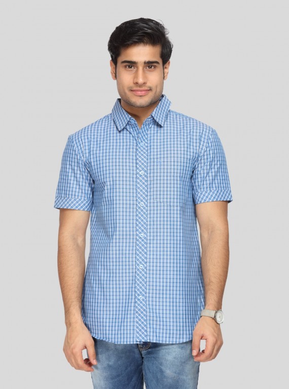 Men's Classic Sky Blue Checked Shirt – Breezy Checks for Everyday Style
