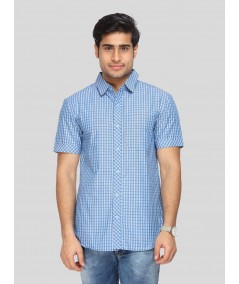 Men's Classic Sky Blue Checked Shirt – Breezy Checks for Everyday Style