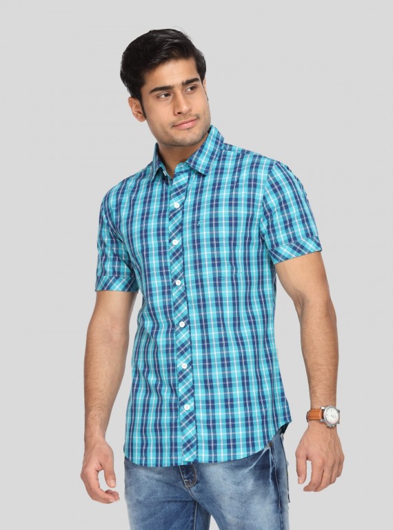 Men's Classic Bright Blue Checked Shirt – Timeless Checks for Everyday Style