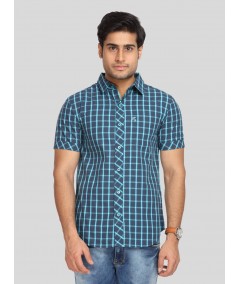 Men’s Indigo Casual Checked Half Sleeve Shirt – Effortless Style for Everyday Wear