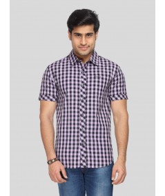Men’s Purple Casual Checked Half Sleeve Shirt – Vibrant Checks, Relaxed Fit