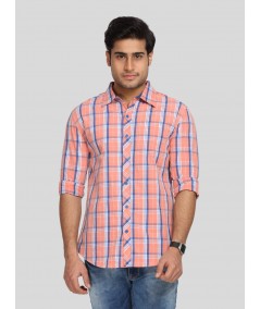 Men’s Peach Casual Checked Full Sleeve Shirt – Cool Comfort, Fresh Style