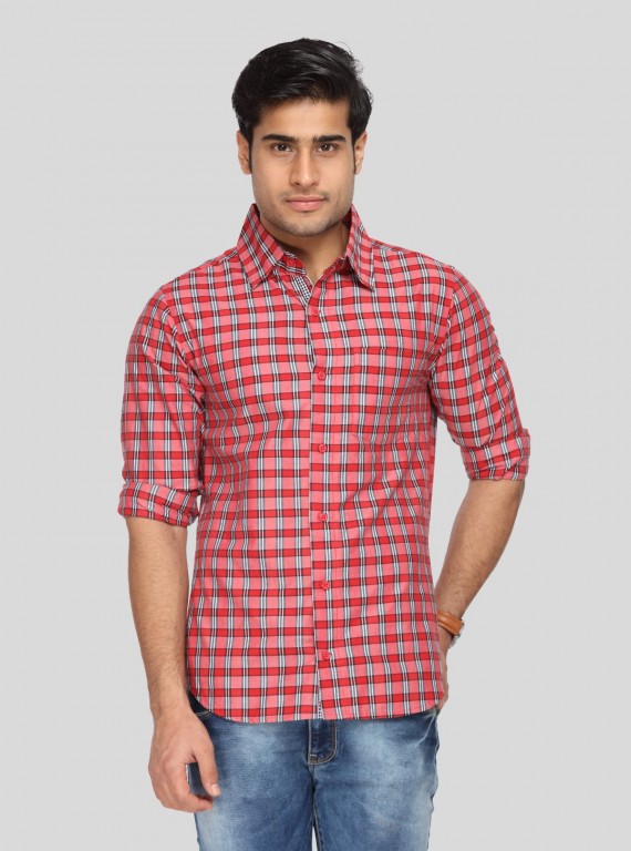 Men’s Bright Red Checked Full Sleeve Shirt – Bold Style with Lasting Comfort