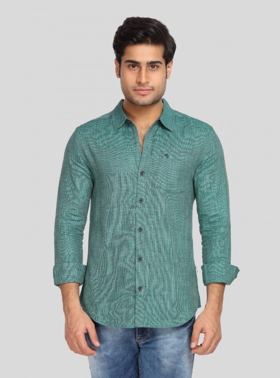Men’s Dusted Green Solid Full Sleeve Shirt – Smart Casual Wear by Boer & Fitch