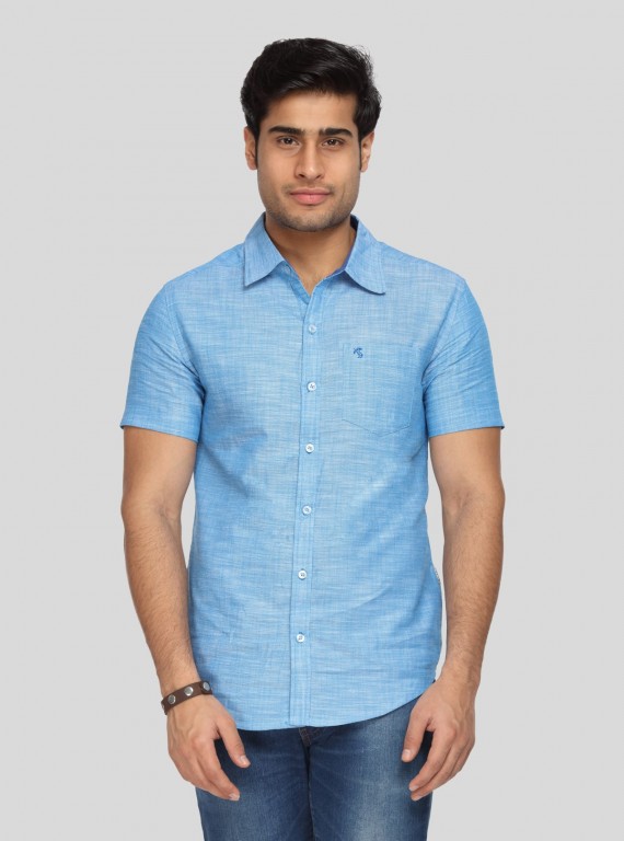 Men’s Aqua Blue Solid Slim Fit Shirt – Modern Elegance by Boer & Fitch