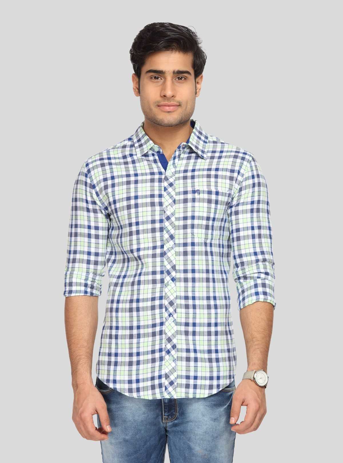 Men’s Light Green Checked Full Sleeve Shirt – Smart Casual Wear by Boer & Fitch