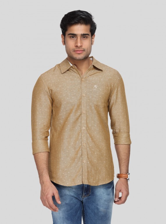 Men’s Beige Textured Printed Slim Fit Shirt – Refined Style by Boer & Fitch