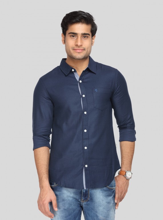 Men’s Navy Soft Textured Slim Fit Full Sleeve Shirt – Premium Casualwear by Boer & Fitch