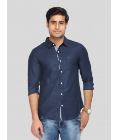 Men’s Navy Soft Textured Slim Fit Full Sleeve Shirt – Premium Casualwear by Boer & Fitch
