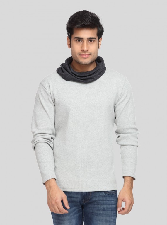 Men’s Grey Melange Cowl Neck Sweatshirt – Modern Comfort with Urban Edge