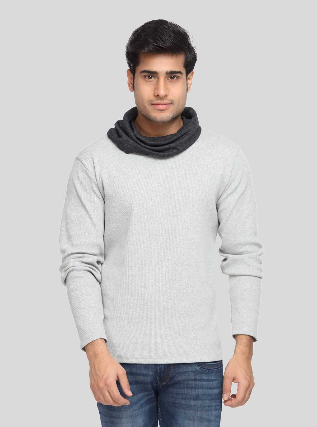 Men’s Grey Melange Cowl Neck Sweatshirt – Modern Comfort with Urban Edge