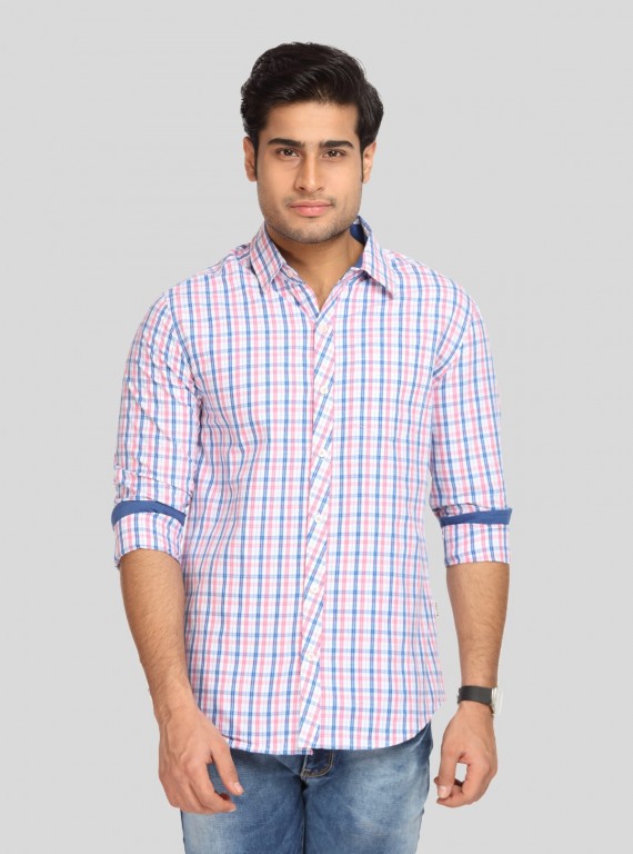 Men’s Pink Checked Slim Fit Full Sleeve Shirt – Smart Casual Style by Boer & Fitch