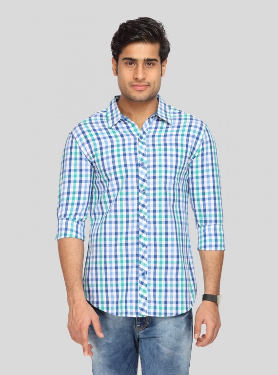 Men’s Green Checked Slim Fit Full Sleeve Shirt – Trendy Casual Wear by Boer & Fitch