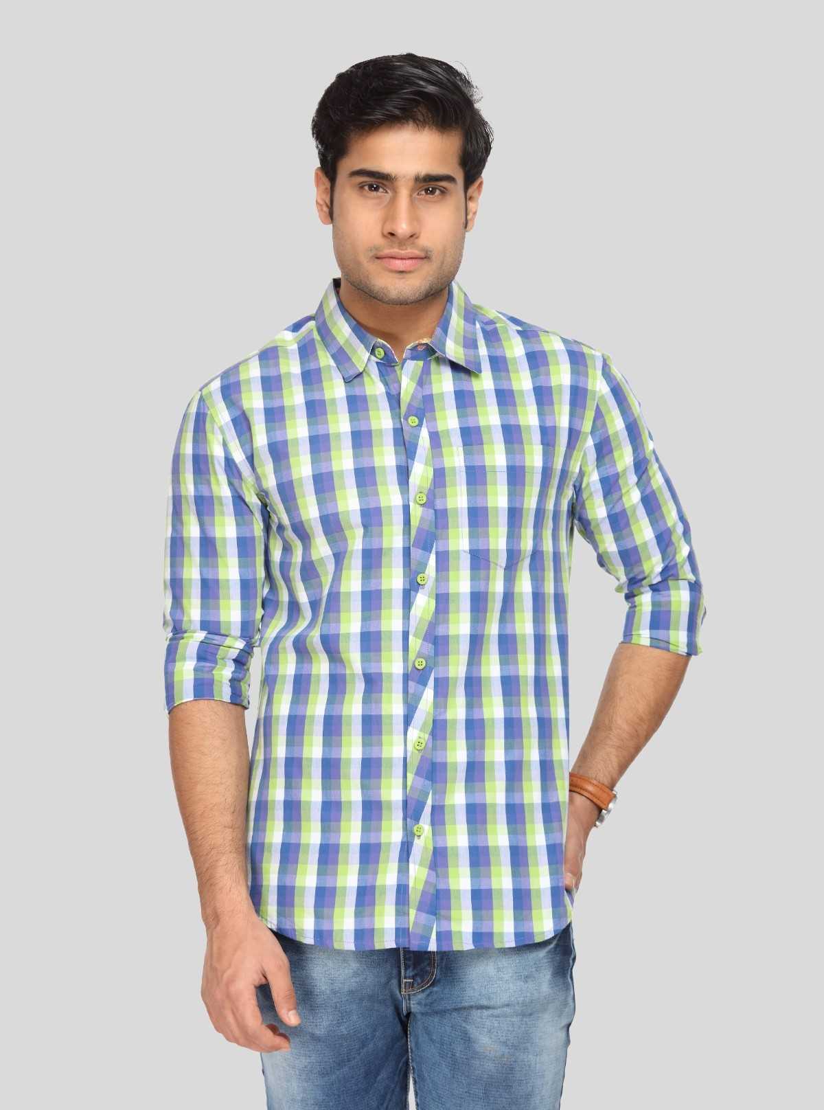 Men’s Green and Blue Checked Slim Fit Full Sleeve Shirt – Stylish Smart Casual by Boer & Fitch