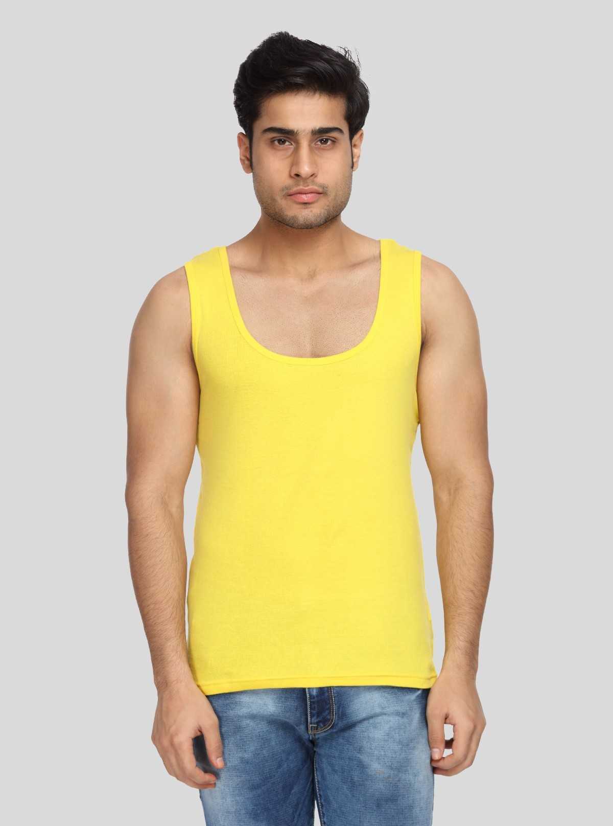 Men’s Yellow Cotton U Neck Vest – Soft, Stylish Daily Innerwear