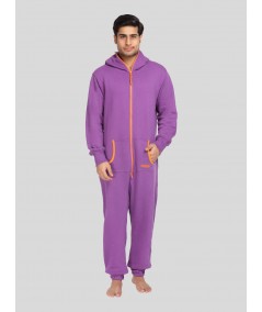 Men’s Purple Hooded Jumpsuit – All-in-One Comfort with Urban Style