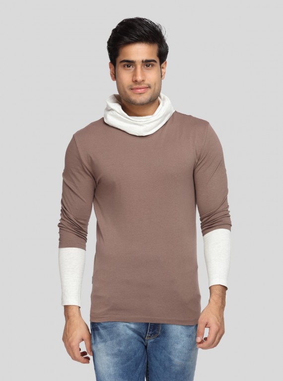 Men's Solid Brown Cotton Cowl Neck T-Shirt – Boer and Fitch
