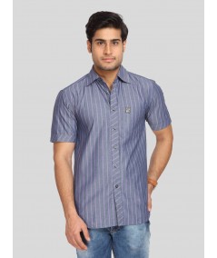 Men’s Indigo Striped Linen Shirt – Breathable Summer Essential