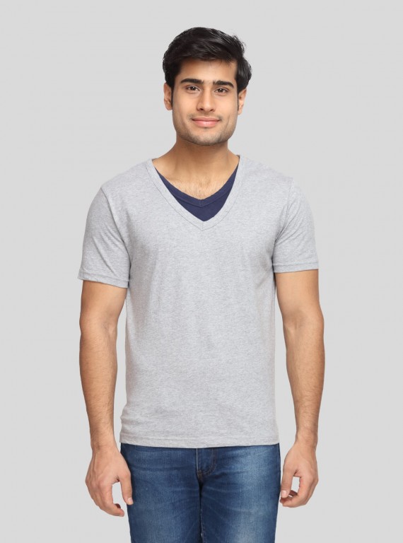 Men's Grey Melange Classic Fit V-Neck T-Shirt – Soft Cotton Everyday Essential