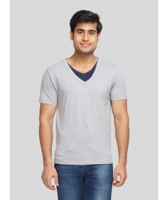 Men's Grey Melange Classic Fit V-Neck T-Shirt – Soft Cotton Everyday Essential