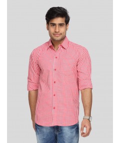 Men’s Red Patterned Checked Full Sleeve Shirt – Smart Casual Wear Essential