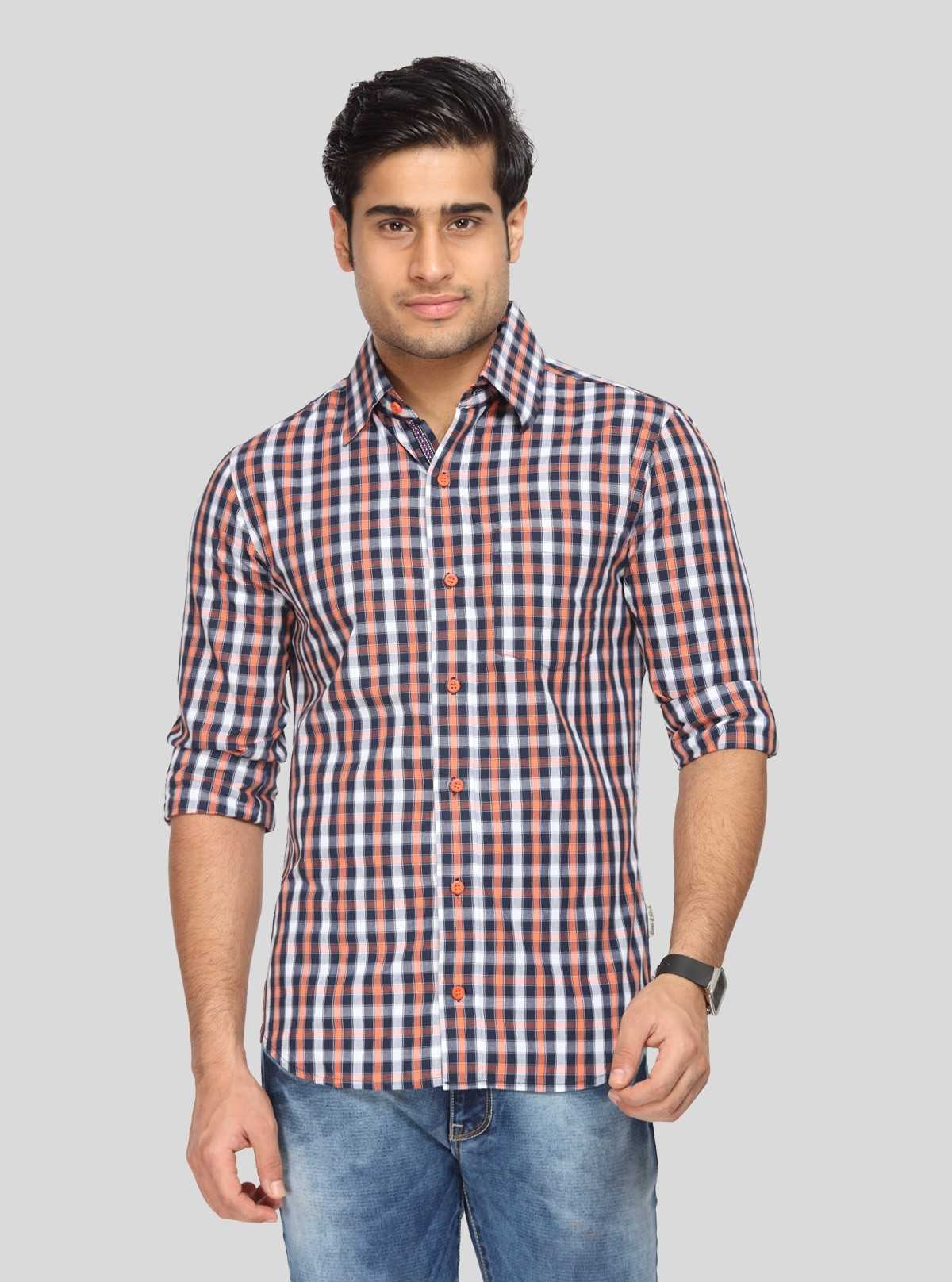 Men’s Orange and Black Checked Shirt – Bold Casual Style for Men