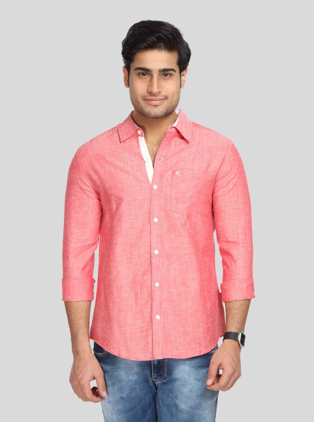 Men’s Coral Pink Solid Full Sleeve Shirt – Smart Casual Style by Boer & Fitch