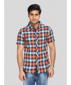 Men’s Orange & Blue Broad Checked Slim Fit Shirt – Bold Style by Boer & Fitch