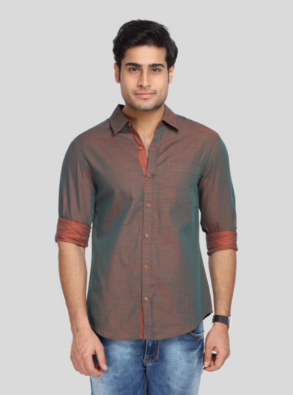 Men’s Orange Slim Fit Full Sleeve Shirt – Bold & Contemporary Style by Boer & Fitch
