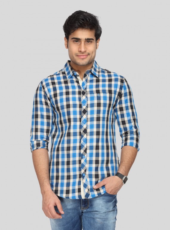 Men’s Blue Checked Full Sleeve Shirt – Classic Pattern, Modern Fit by Boer & Fitch