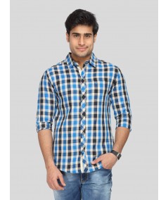 Men’s Blue Checked Full Sleeve Shirt – Classic Pattern, Modern Fit by Boer & Fitch