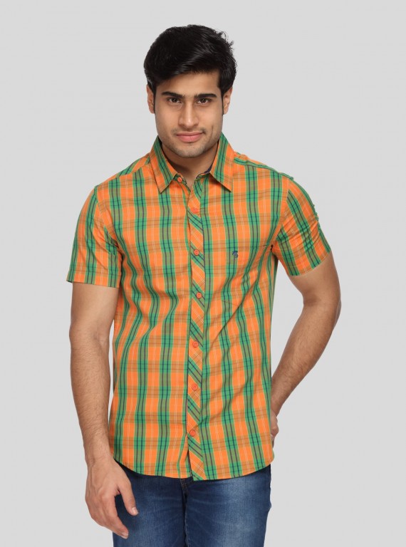 Men’s Orange Checked Shirt – Vibrant Casualwear for Modern Men by Boer & Fitch