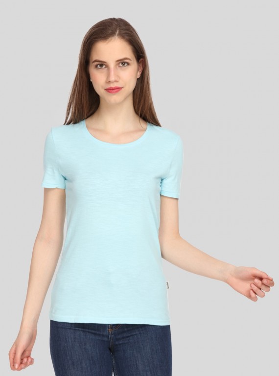 Women's Sky Blue Crew Neck Cotton Slub Jersey Short Sleeve T-Shirt by Boer and Fitch